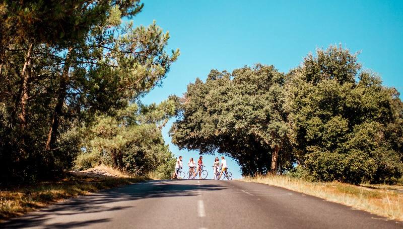 Deelnemers fietsen tijdens de Surfkampen Le Pin Sec