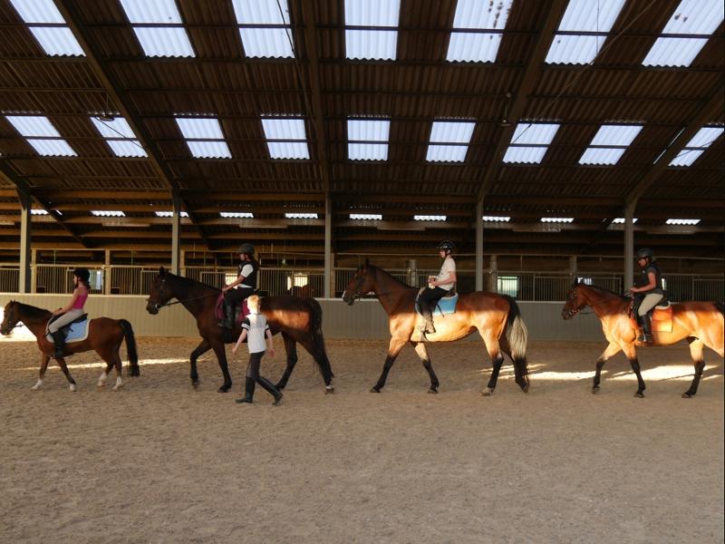 groepje meisjes rijdt paard op meidenkamp