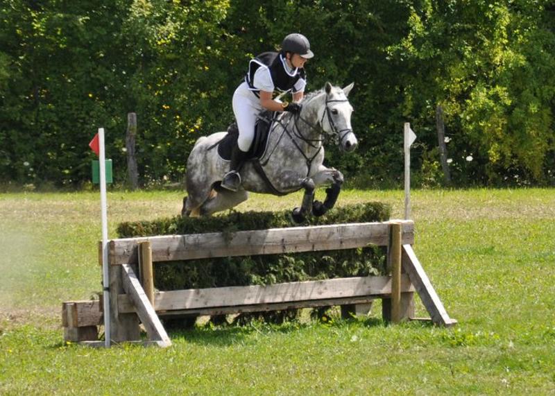 fille sur un cheval qui saute un obstacle en colonie équitation pas cher